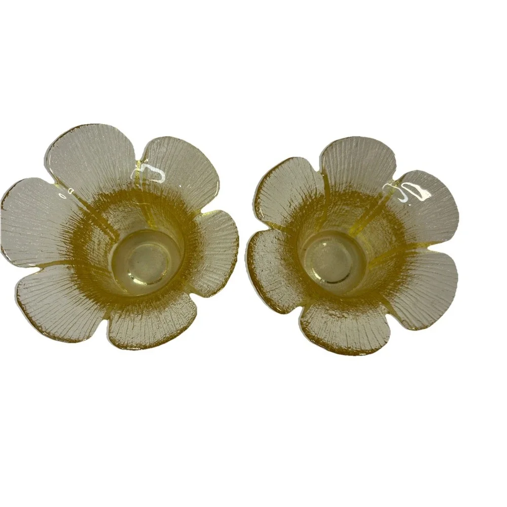 Viking? Glass Yellow Flower Petal‎ Textured Vases 4 Inch (2)
